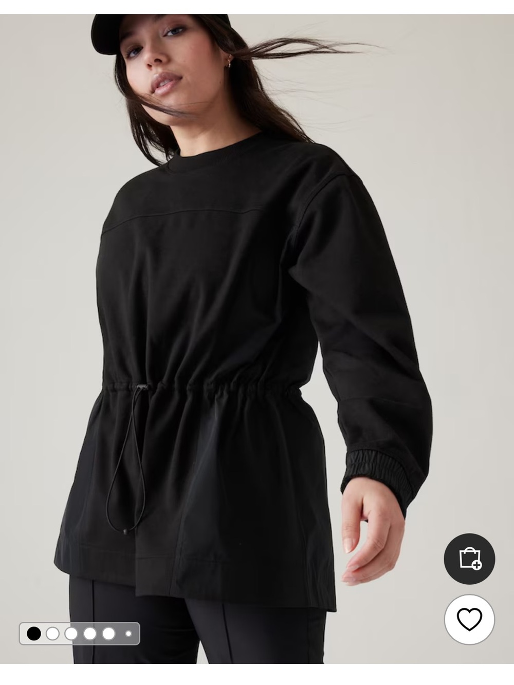 Athleta Black Crew Neck Cinched Triumph Hybrid Sweatshirt Size Small